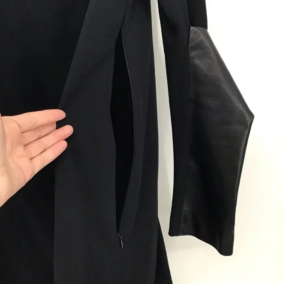 Annette Goertz Wool Blend Dress W/Lamb Leather Sleeves Black Career size 38